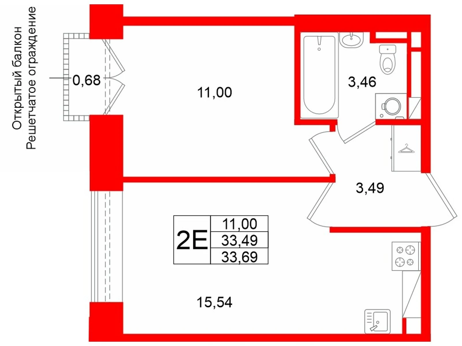 Планировка 2-комнатная 33,5 м² в жилом комплексе «Аристократ» — Жилой комплекс «Аристократ»
