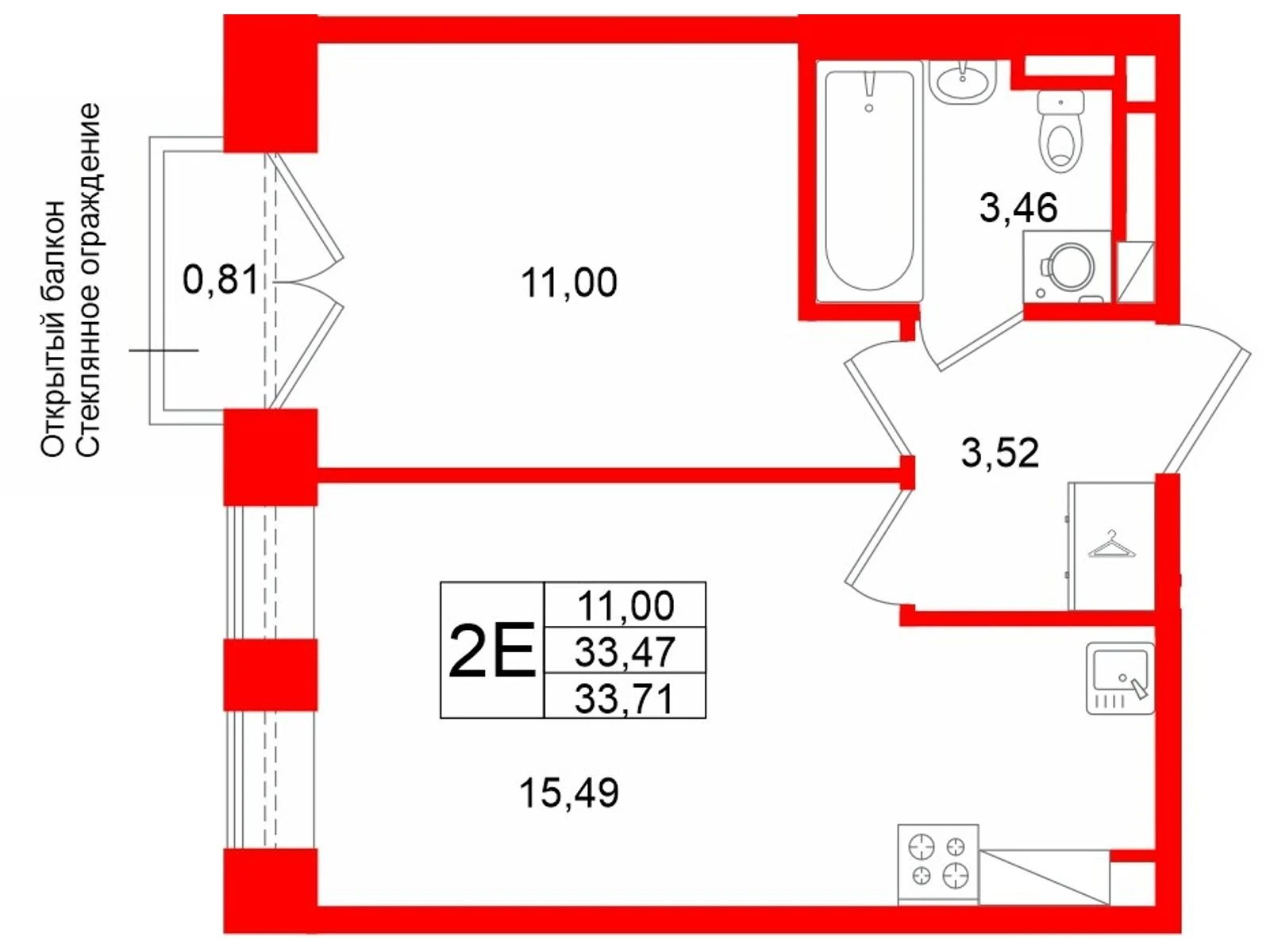 Планировка 2-комнатная 33,5 м² в жилом комплексе «Аристократ» — Жилой комплекс «Аристократ»