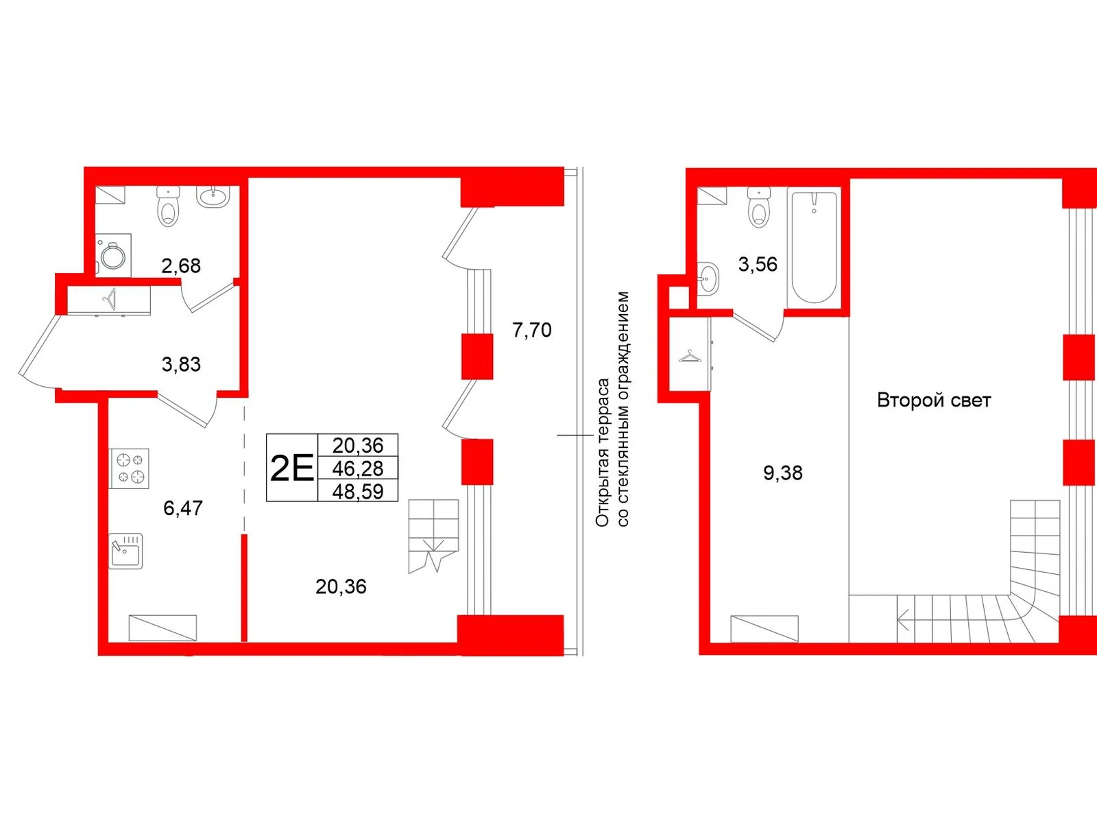 Планировка 2-комнатная 46,3 м² в жилом комплексе «Аристократ» — Жилой комплекс «Аристократ»