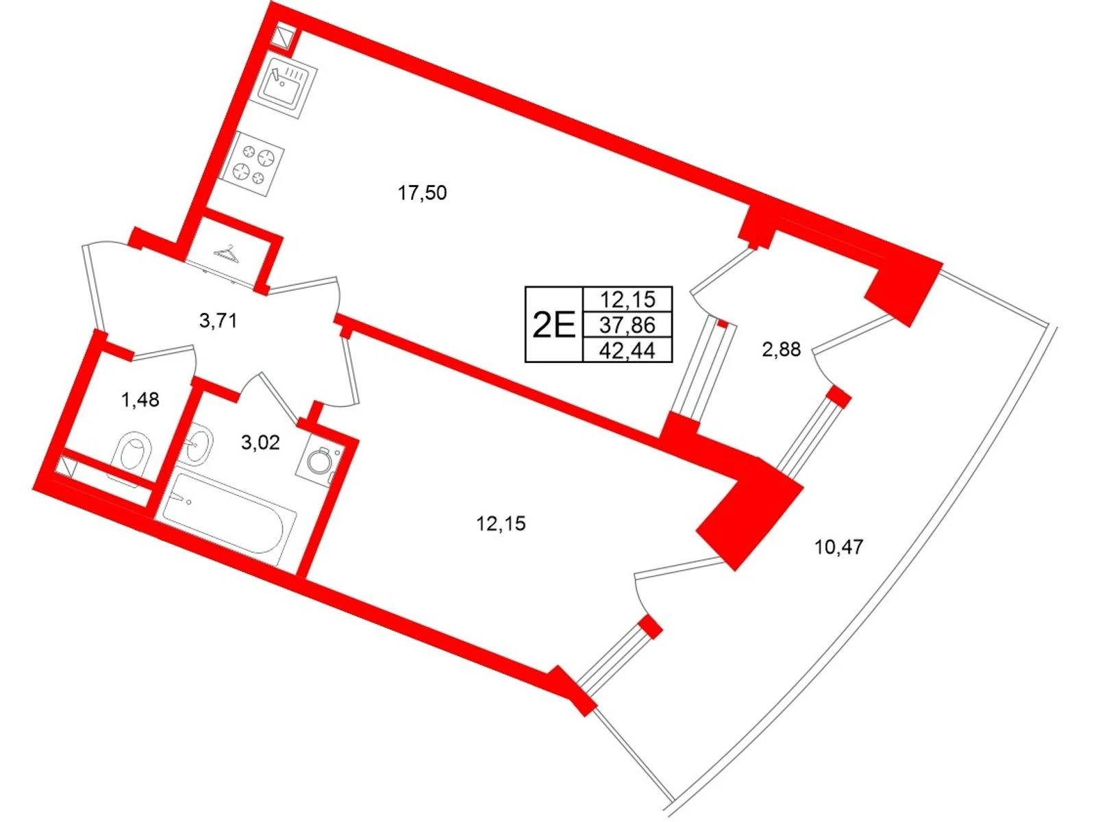Планировка 2-комнатная 37,9 м² в жилом комплексе «Аристократ» — Жилой комплекс «Аристократ»
