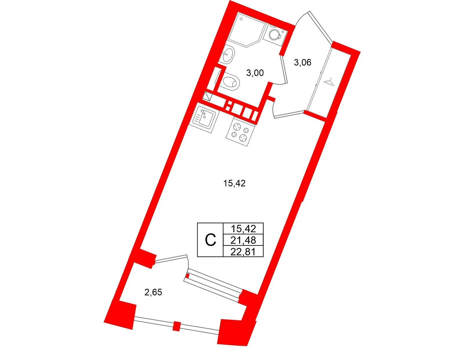 Планировка студия 21,5 м² в жилом комплексе «Аристократ» — Жилой комплекс «Аристократ»