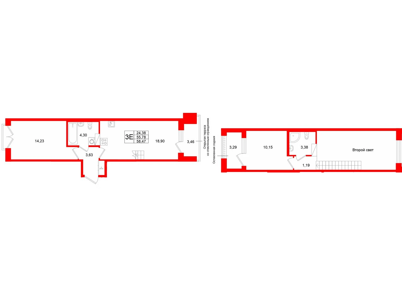 Планировка 3-комнатная 55,8 м² в жилом комплексе «Аристократ» — Жилой комплекс «Аристократ»