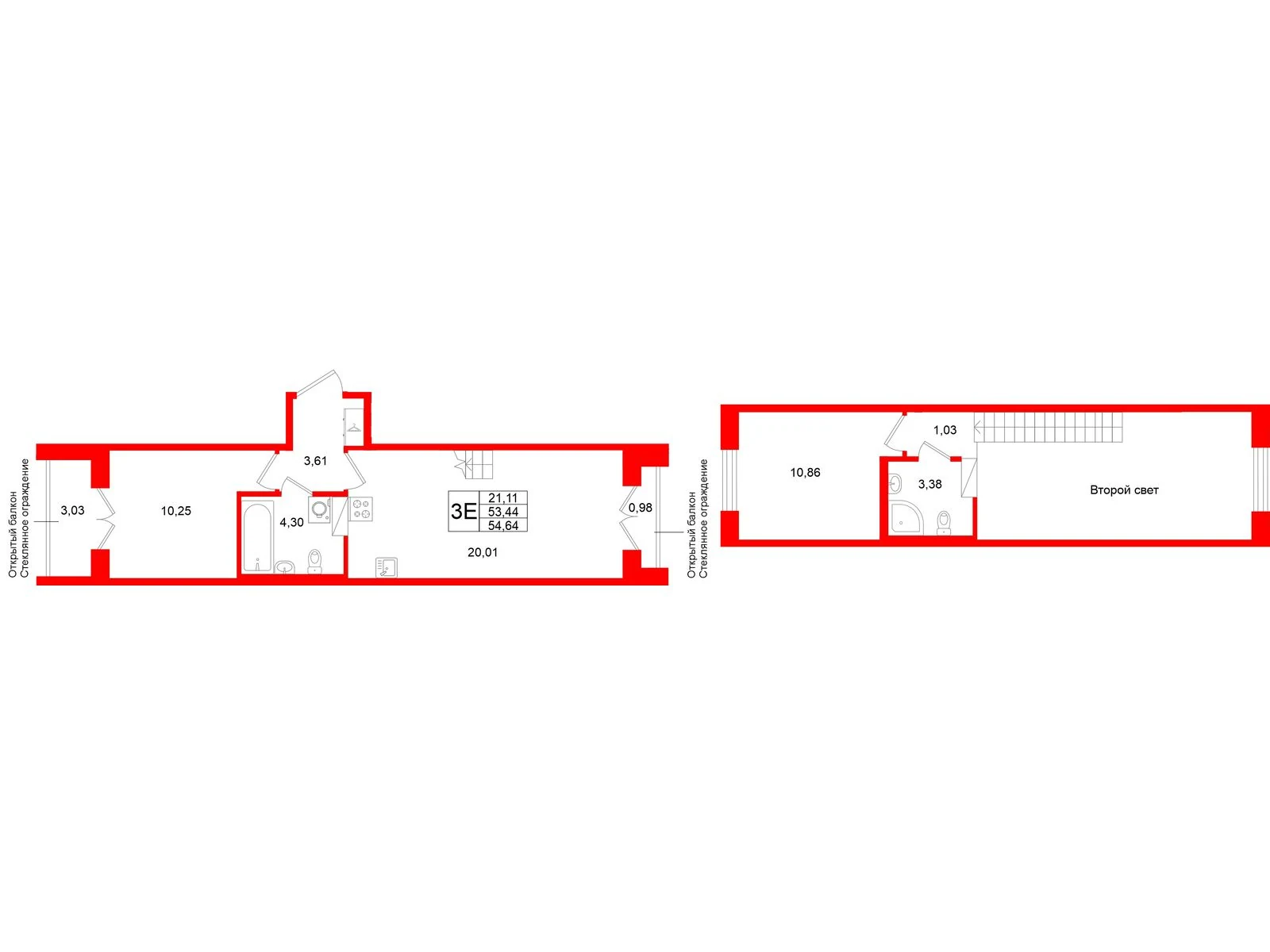 Планировка 3-комнатная 53,4 м² в жилом комплексе «Аристократ» — Жилой комплекс «Аристократ»