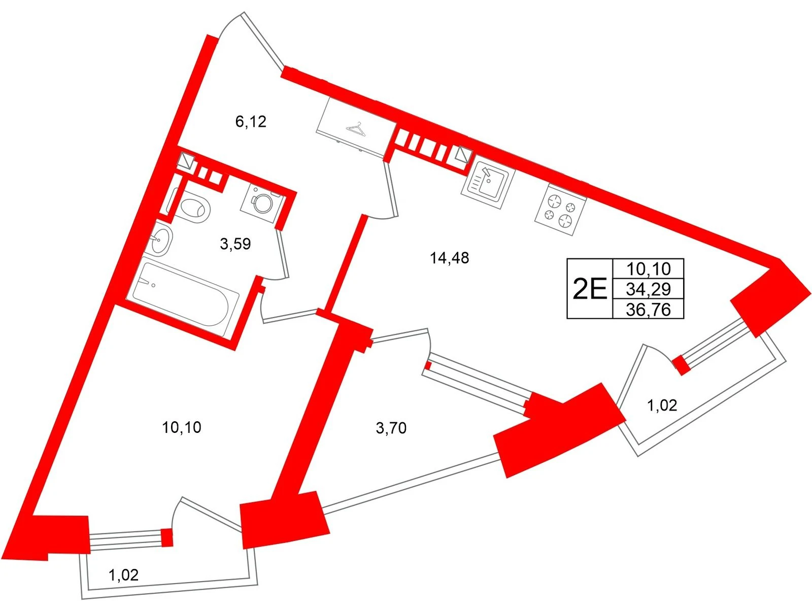 Планировка 2-комнатная 34,3 м² в жилом комплексе «Аристократ» — Жилой комплекс «Аристократ»