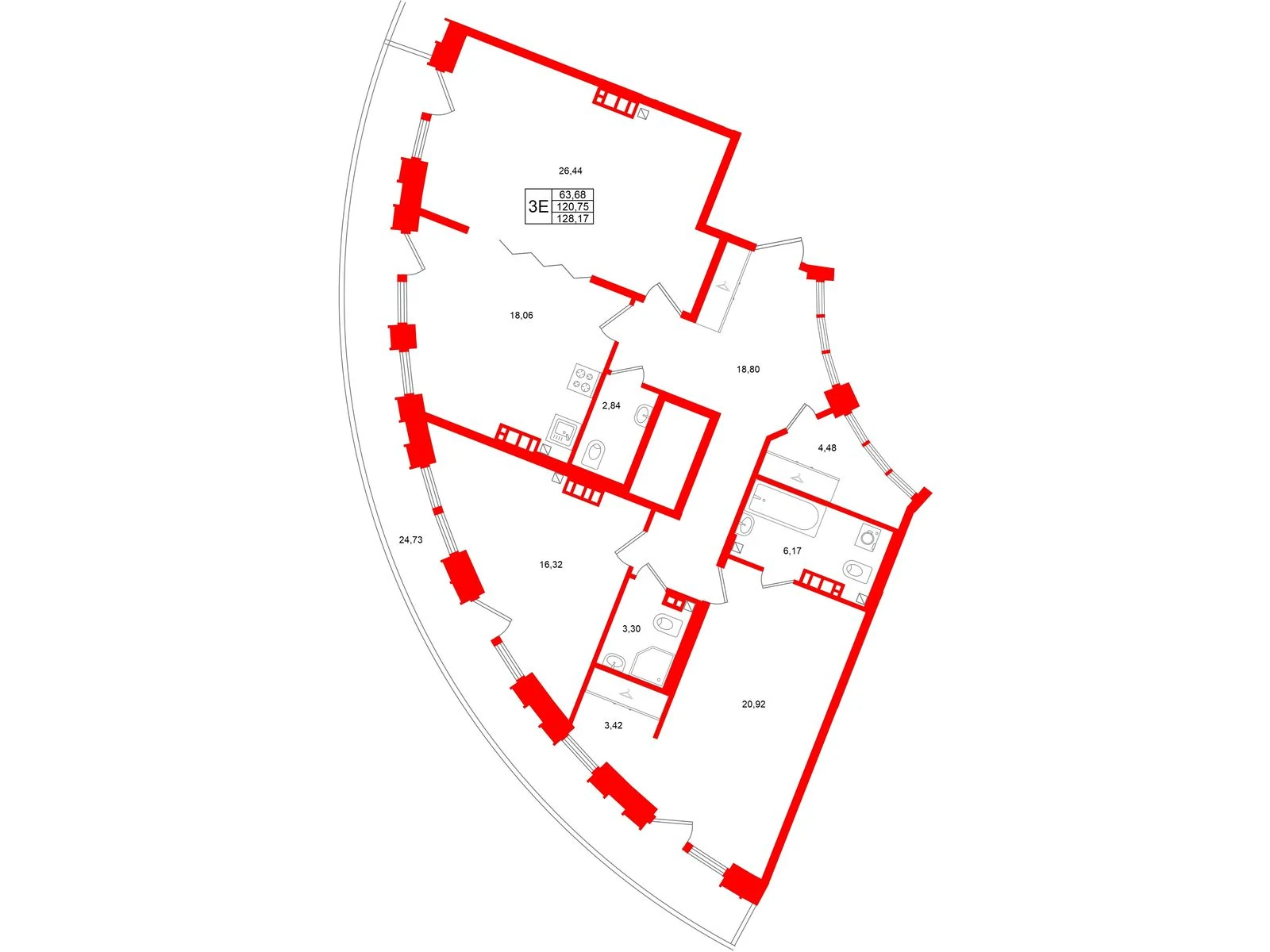 Планировка 4-комнатная 120,8 м² в жилом комплексе «Аристократ» — Жилой комплекс «Аристократ»