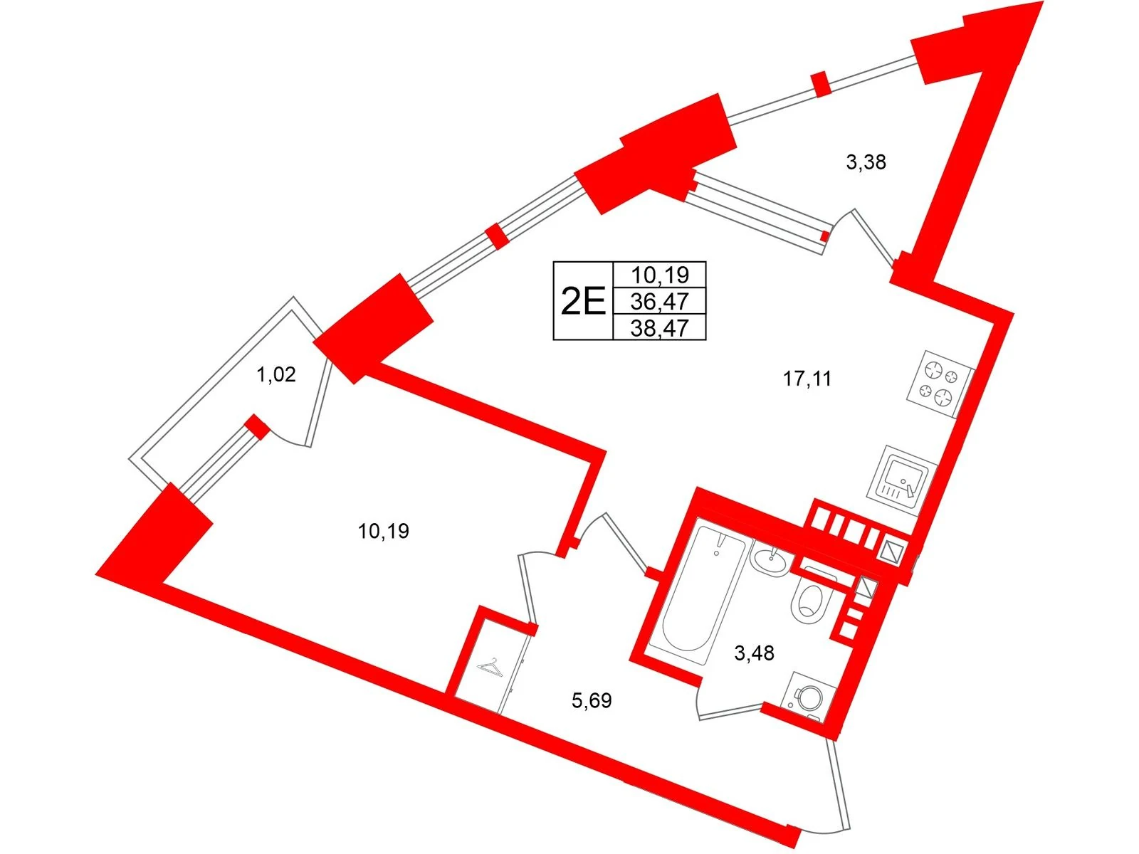 Планировка 2-комнатная 36,5 м² в жилом комплексе «Аристократ» — Жилой комплекс «Аристократ»