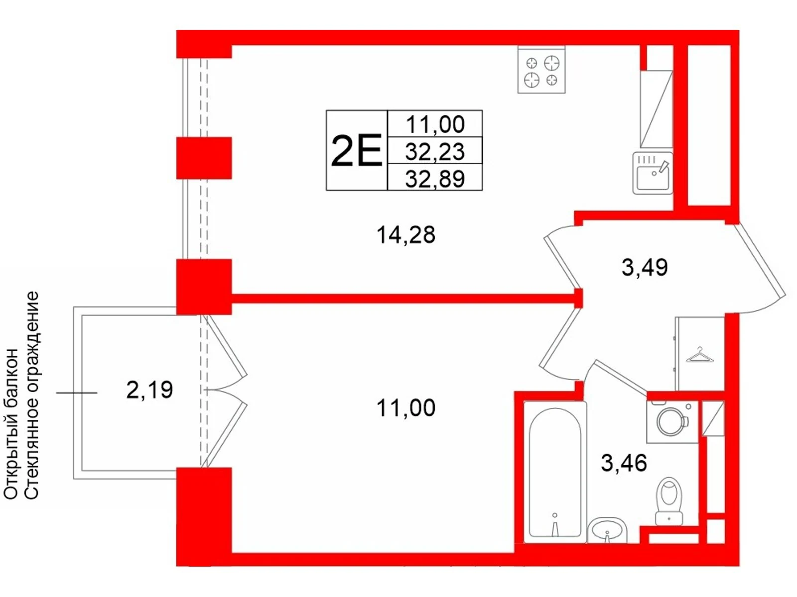 Планировка 2-комнатная 32,2 м² в жилом комплексе «Аристократ» — Жилой комплекс «Аристократ»