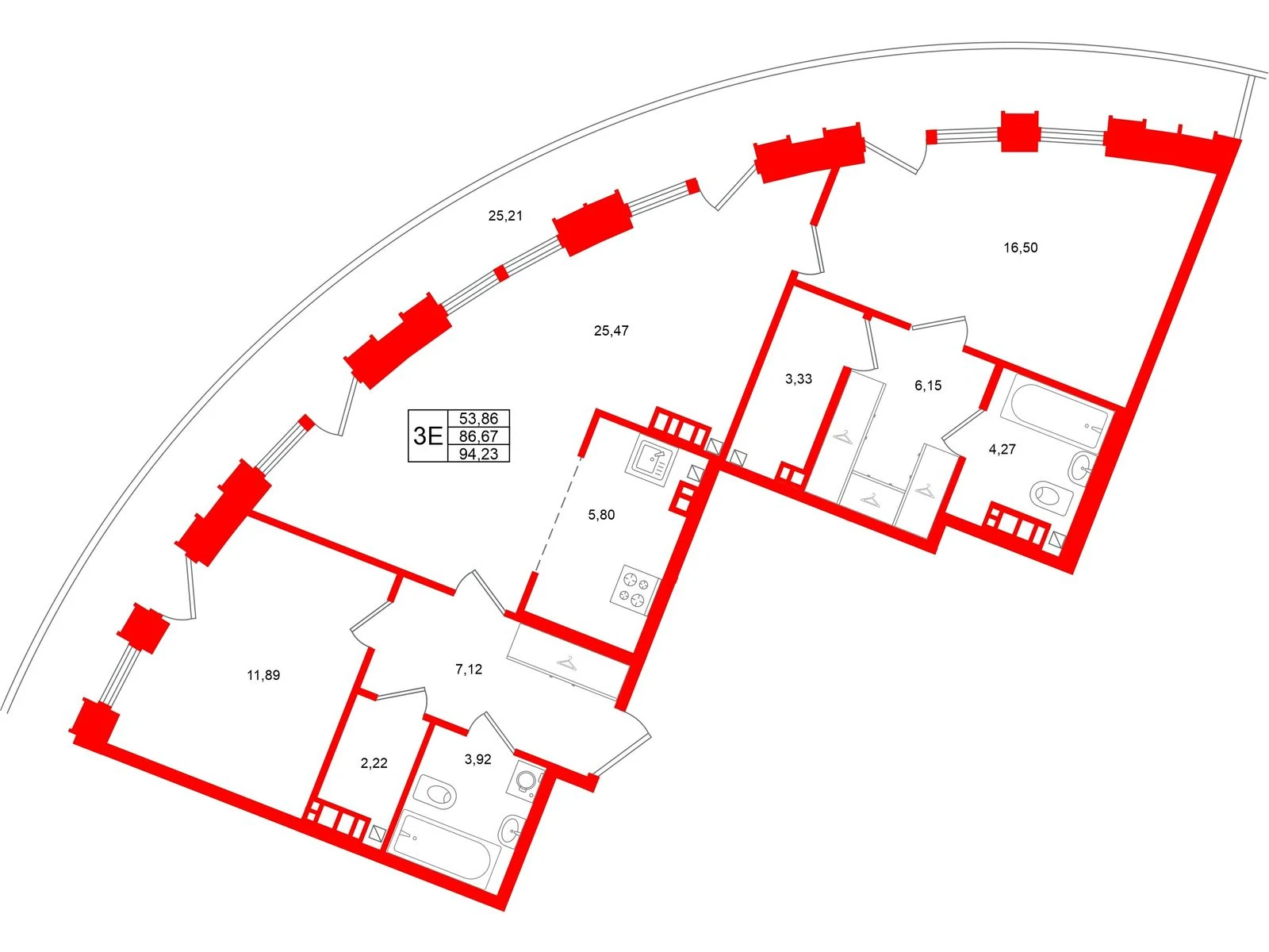 Планировка 4-комнатная 86,7 м² в жилом комплексе «Аристократ» — Жилой комплекс «Аристократ»