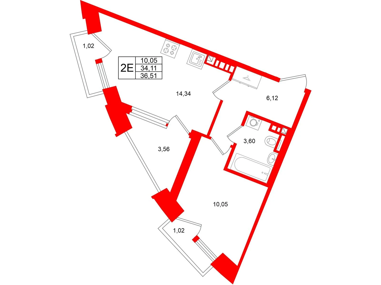Планировка 2-комнатная 34,1 м² в жилом комплексе «Аристократ» — Жилой комплекс «Аристократ»