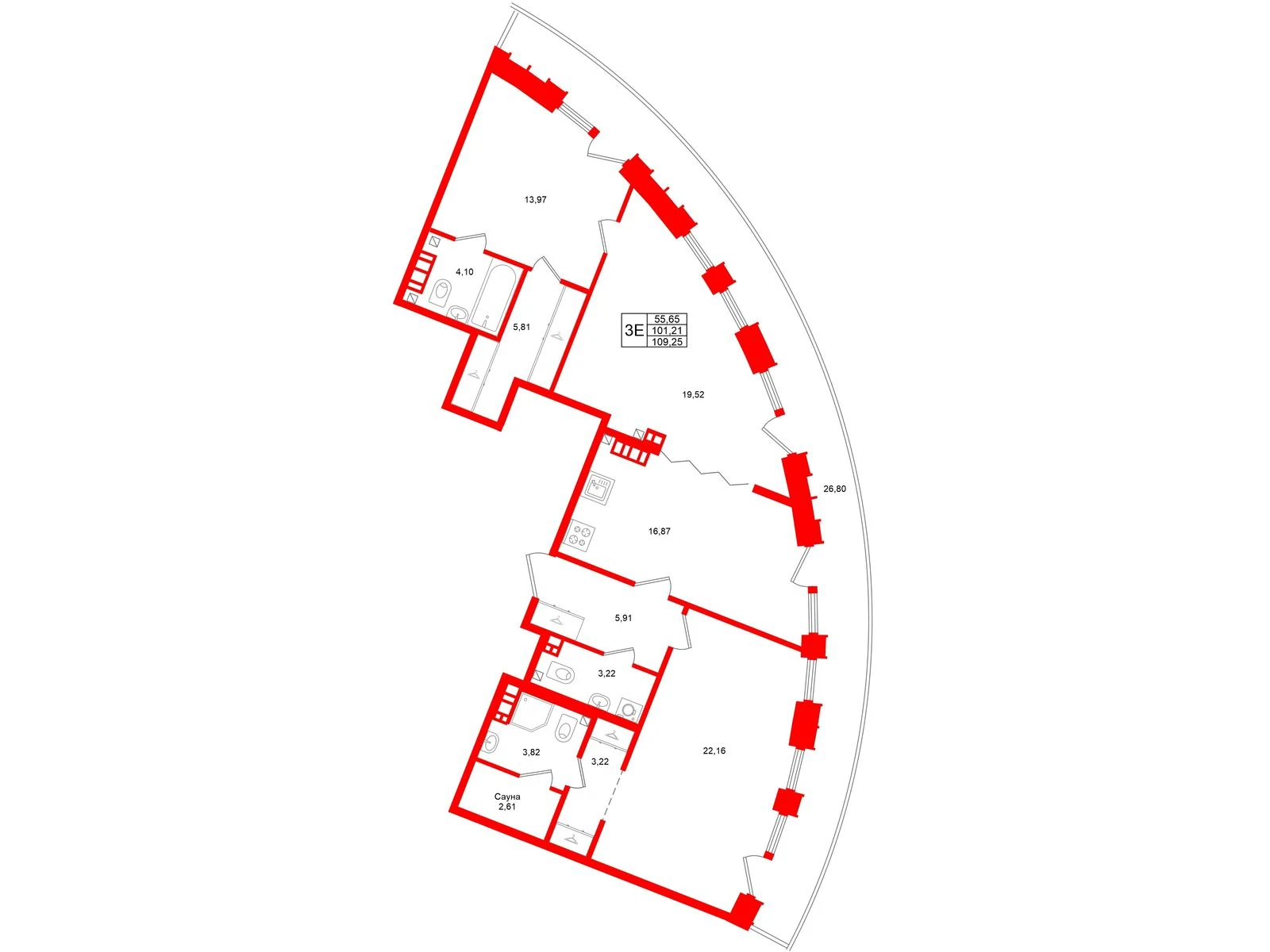 Планировка 4-комнатная 101,2 м² в жилом комплексе «Аристократ» — Жилой комплекс «Аристократ»