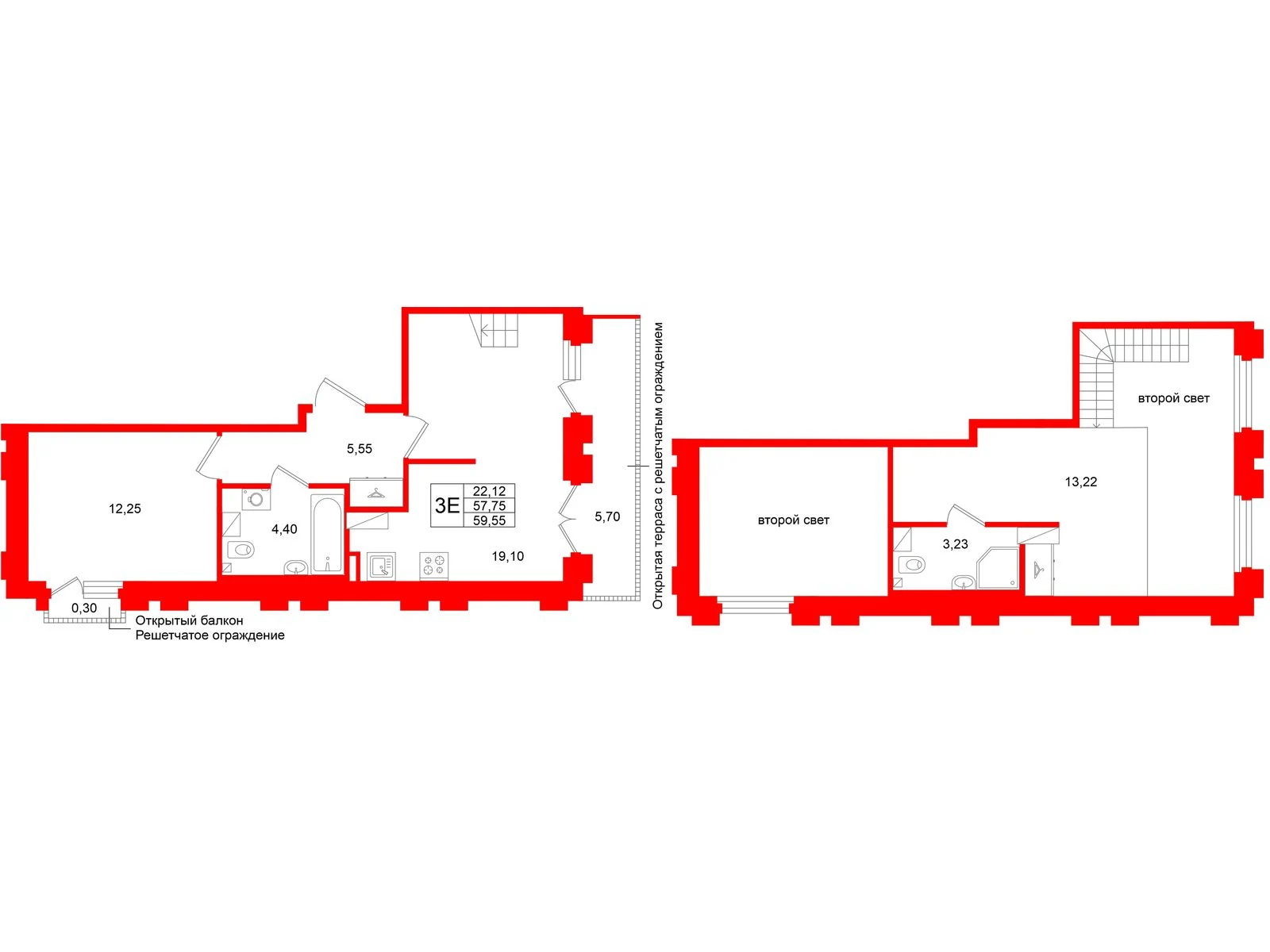 Планировка 3-комнатная 57,8 м² в жилом комплексе «Аристократ» — Жилой комплекс «Аристократ»