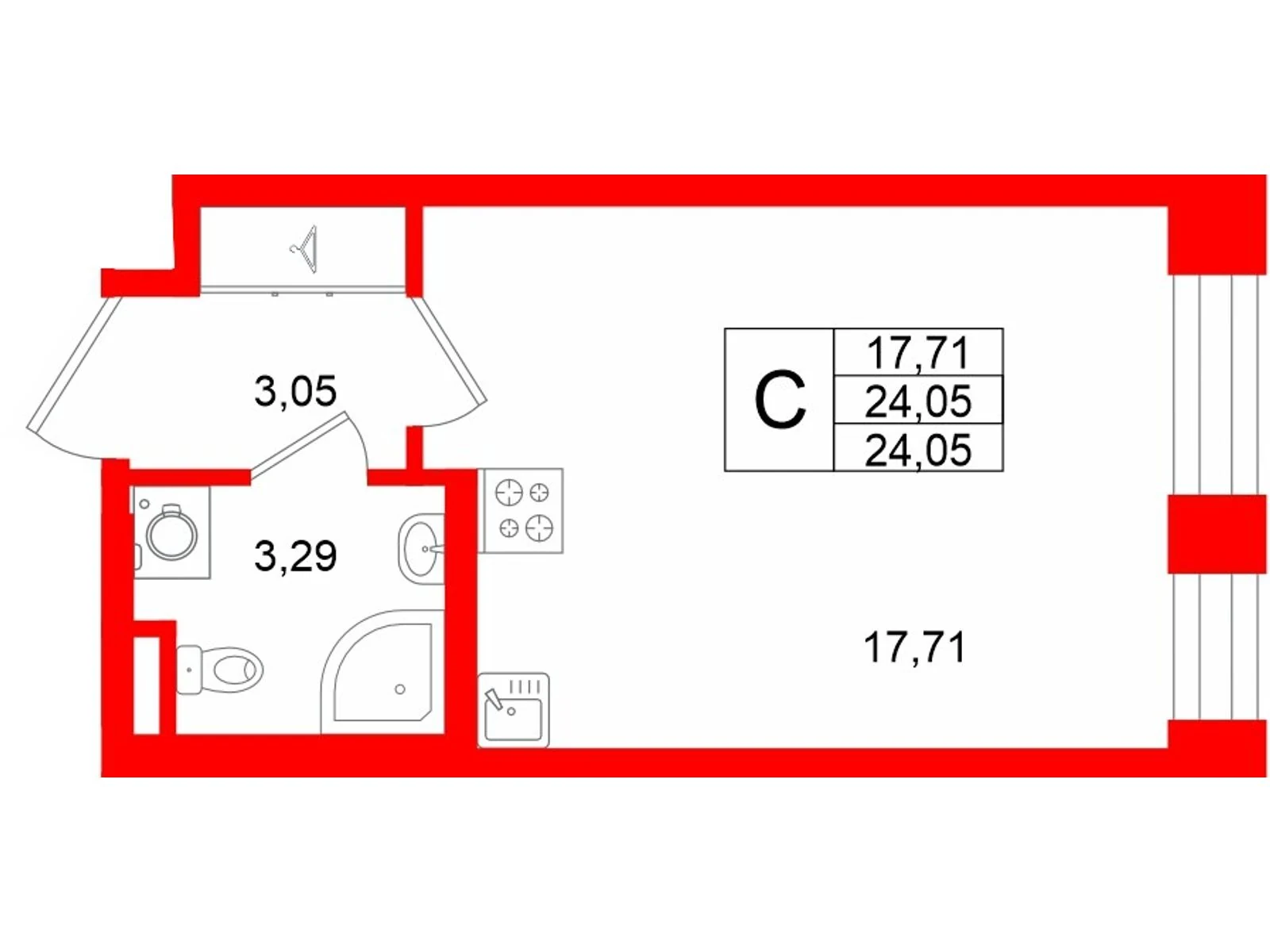 Планировка студия 24,1 м² в жилом комплексе «Аристократ» — Жилой комплекс «Аристократ»