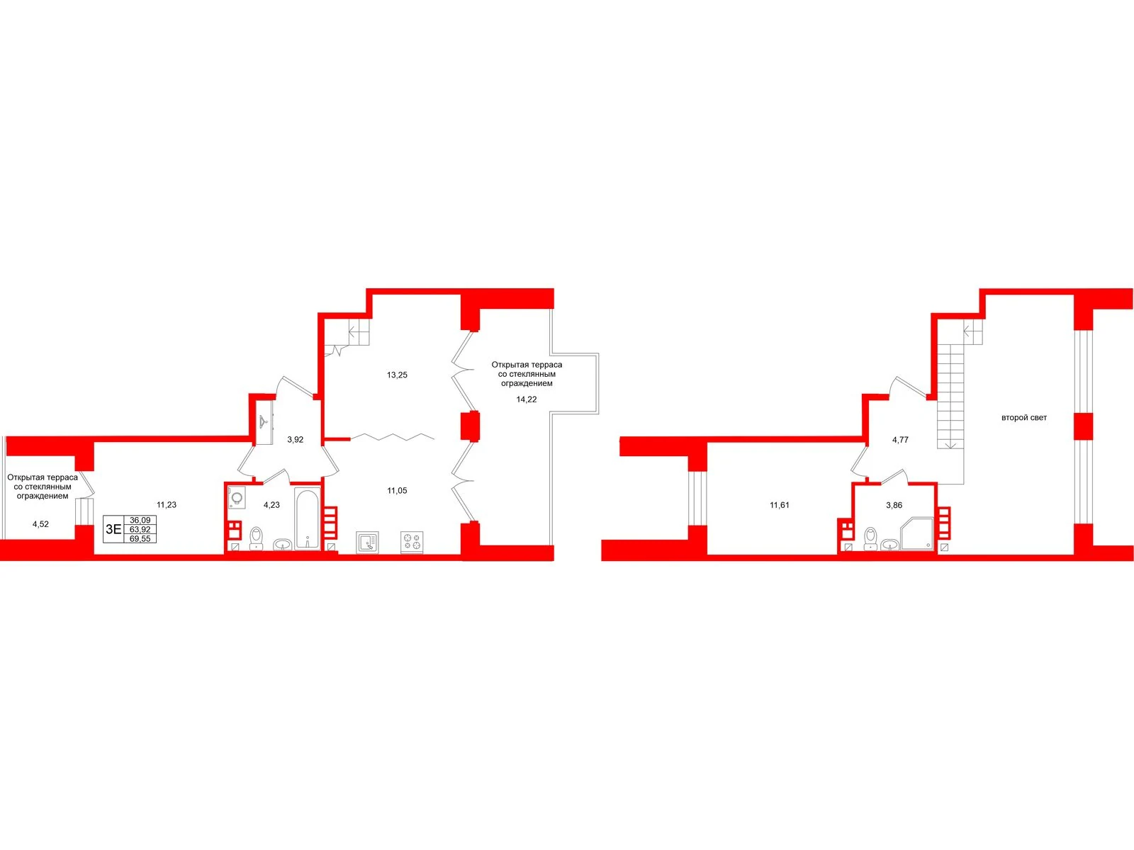 Планировка 3-комнатная 63,9 м² в жилом комплексе «Аристократ» — Жилой комплекс «Аристократ»