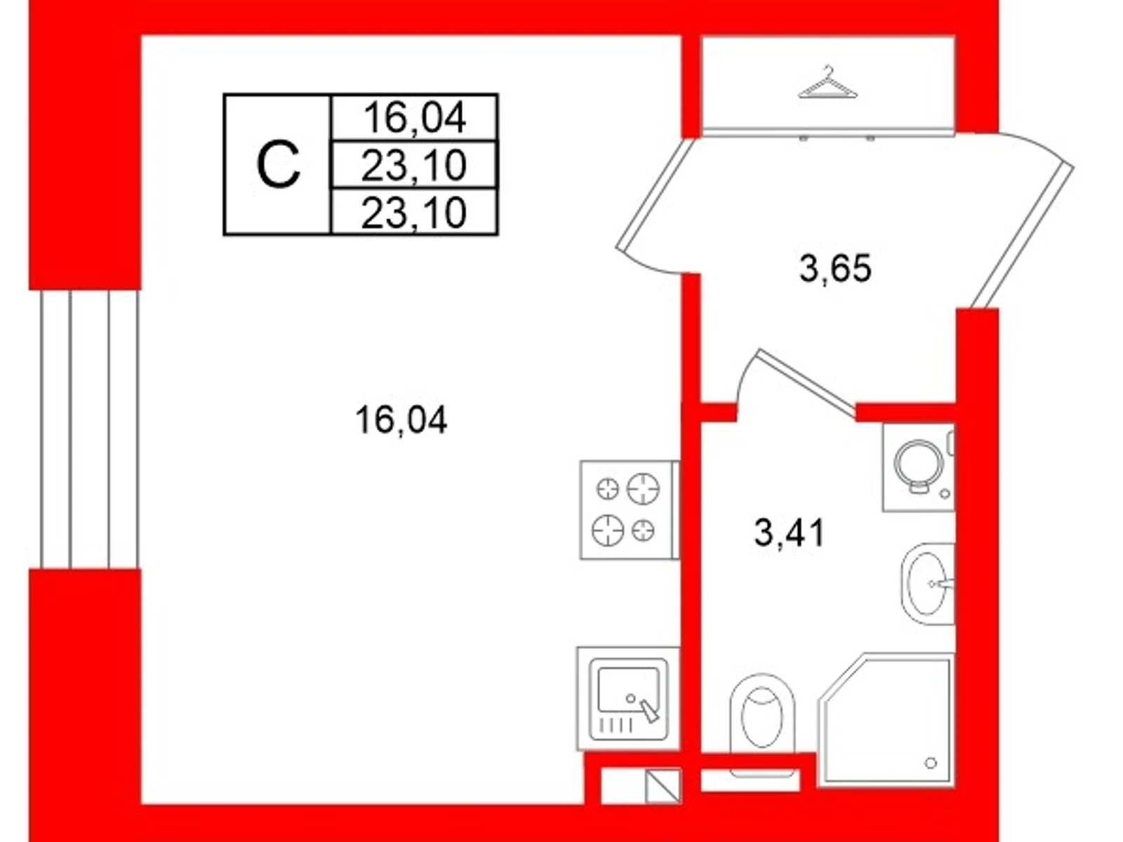Планировка студия 23,1 м² в жилом комплексе «Аристократ» — Жилой комплекс «Аристократ»