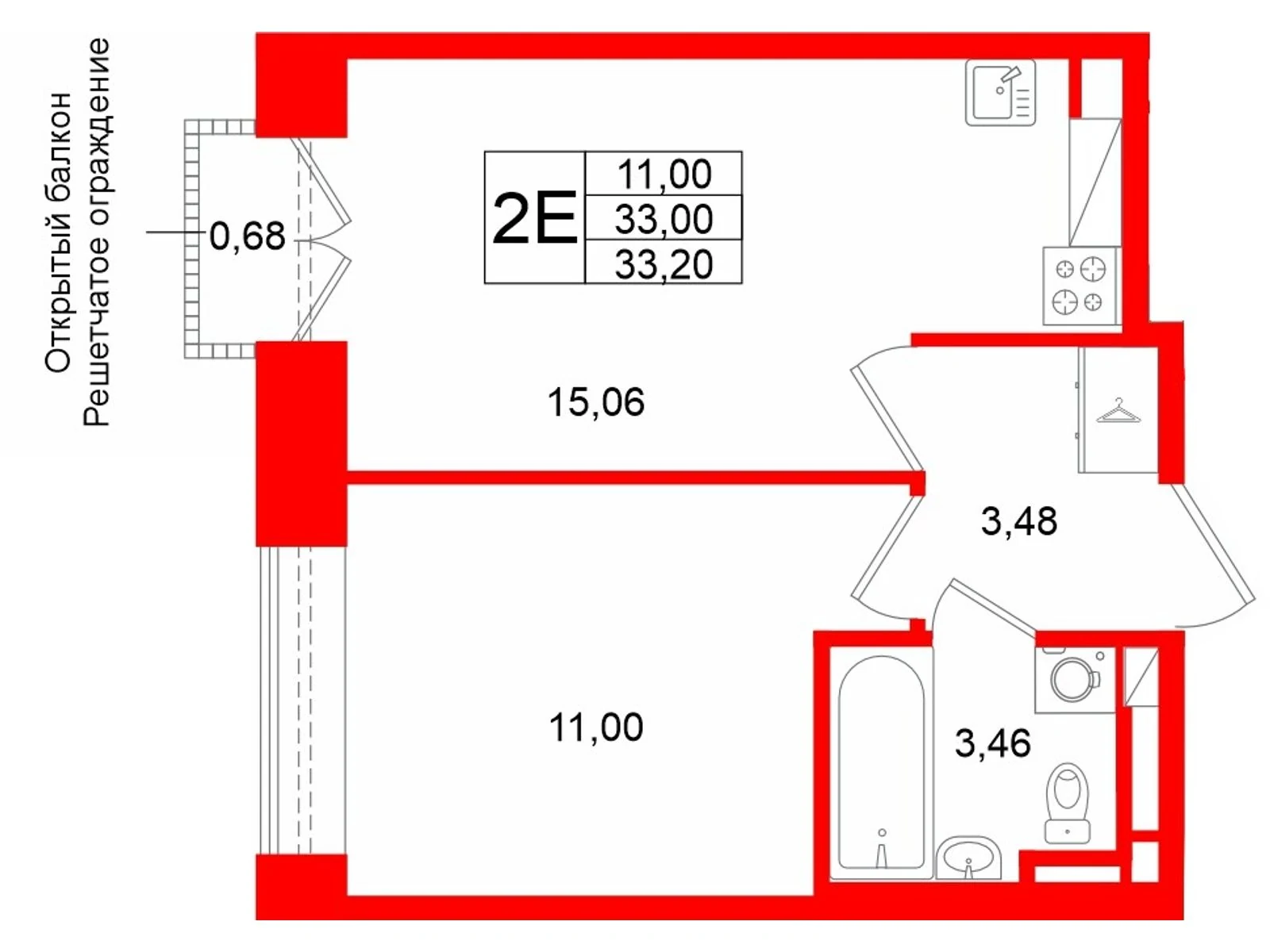 Планировка 2-комнатная 33 м² в жилом комплексе «Аристократ» — Жилой комплекс «Аристократ»