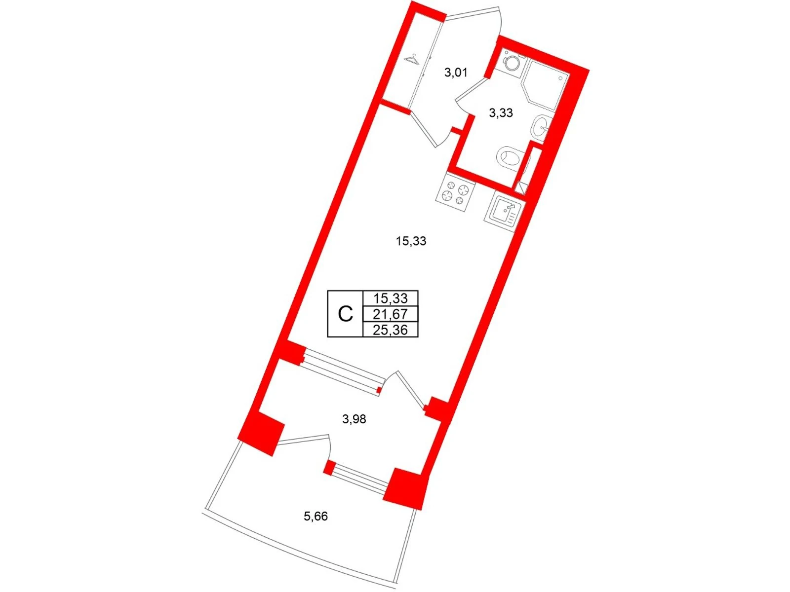 Планировка студия 21,7 м² в жилом комплексе «Аристократ» — Жилой комплекс «Аристократ»
