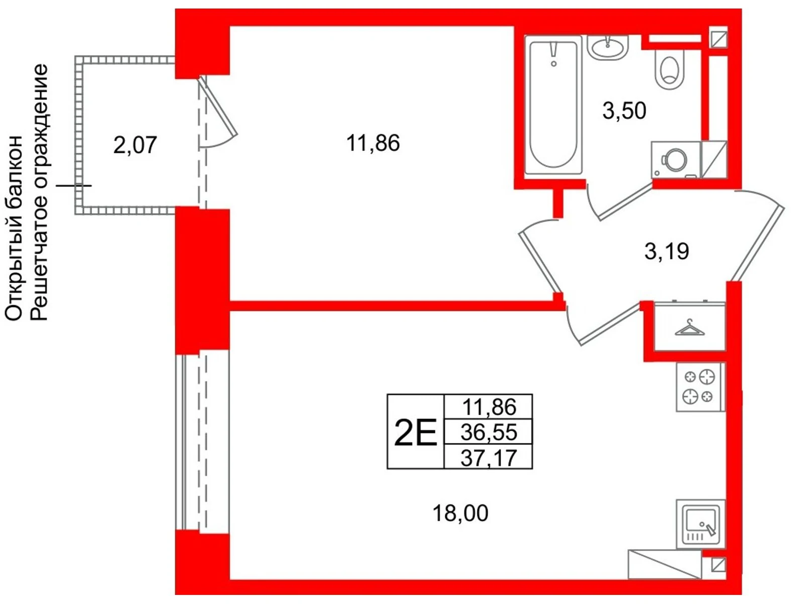 Планировка 2-комнатная 36,5 м² в жилом комплексе «Аристократ» — Жилой комплекс «Аристократ»
