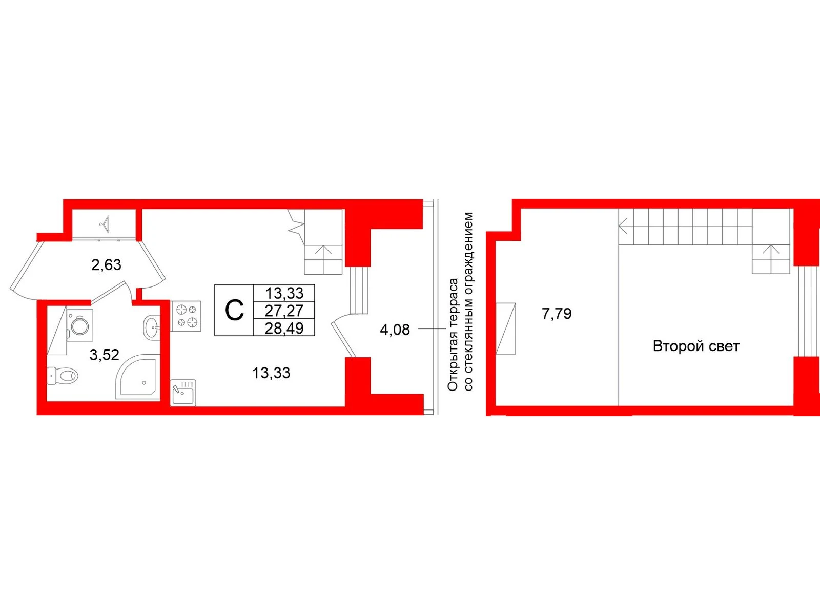 Планировка студия 27,3 м² в жилом комплексе «Аристократ» — Жилой комплекс «Аристократ»