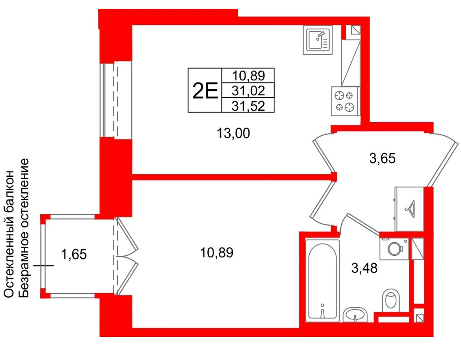 Планировка 2-комнатная 31 м² в жилом комплексе «Аристократ» — Жилой комплекс «Аристократ»